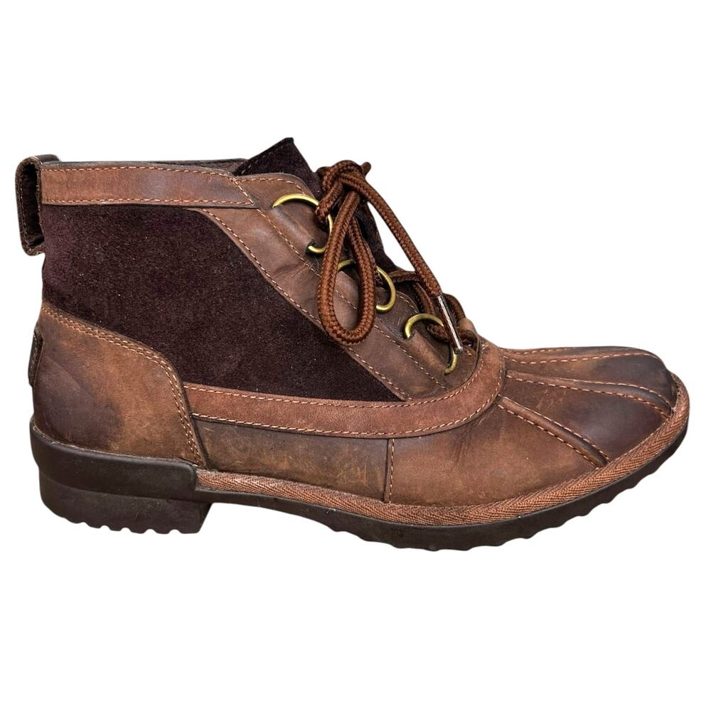 UGG Women’s Heather Brown Leather Duck Boots Size US 6.5